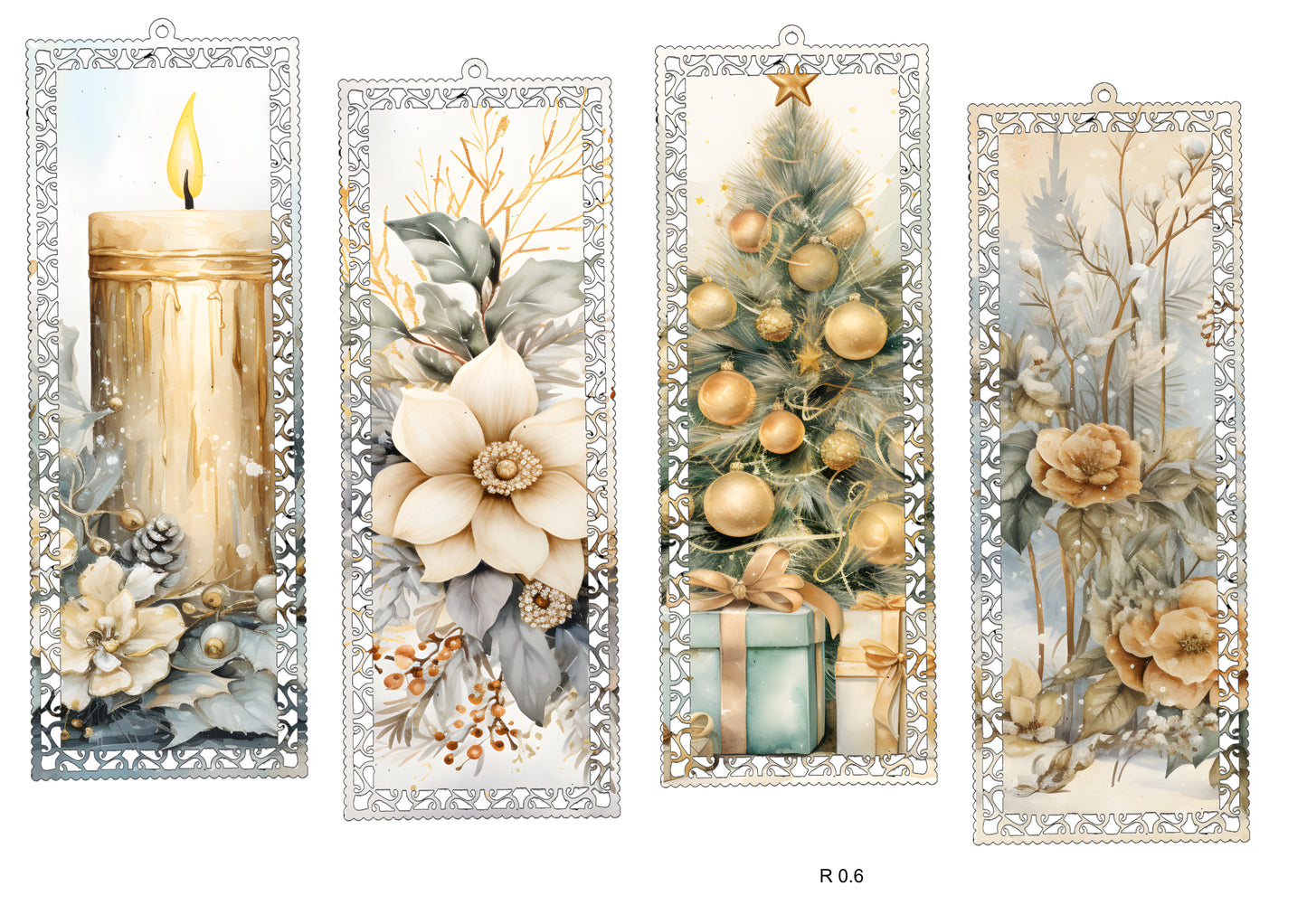Golden Christmas Bookmark Set 4pc Aliminium Bookmark