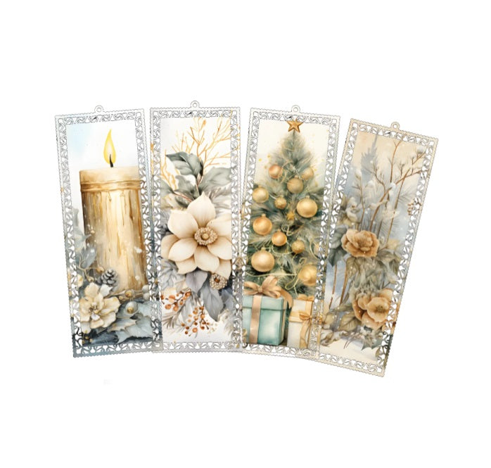 Golden Christmas Bookmark Set 4pc Aliminium Bookmark