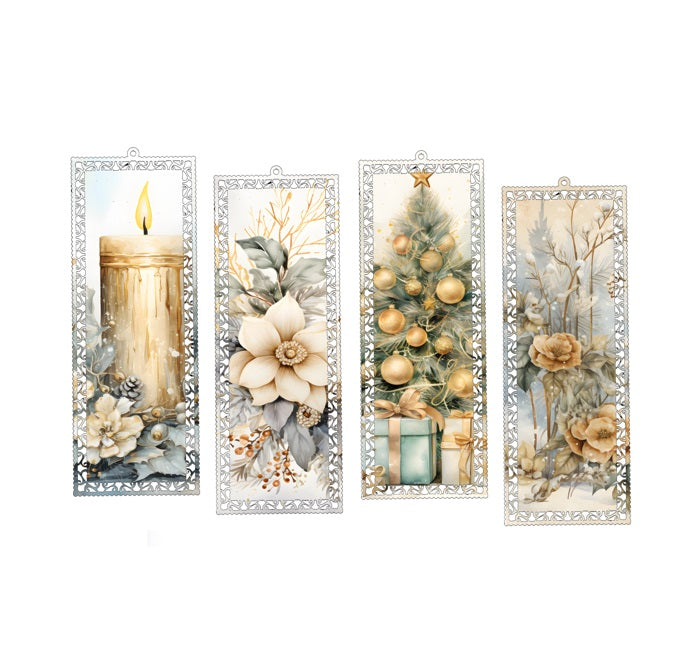 Golden Christmas Bookmark Set 4pc Aliminium Bookmark