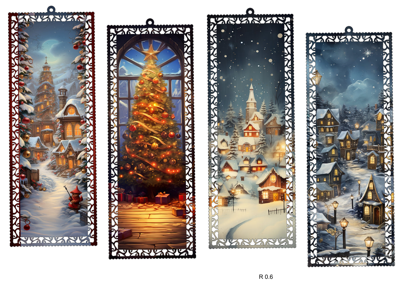 Christmas Town Bookmark Set 4pc Aliminium Bookmark