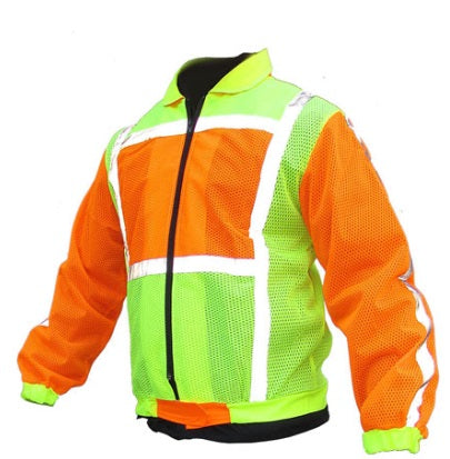 Lime & Orange 2-Tone Adult Long Sleeve Reflective Vest with Zip