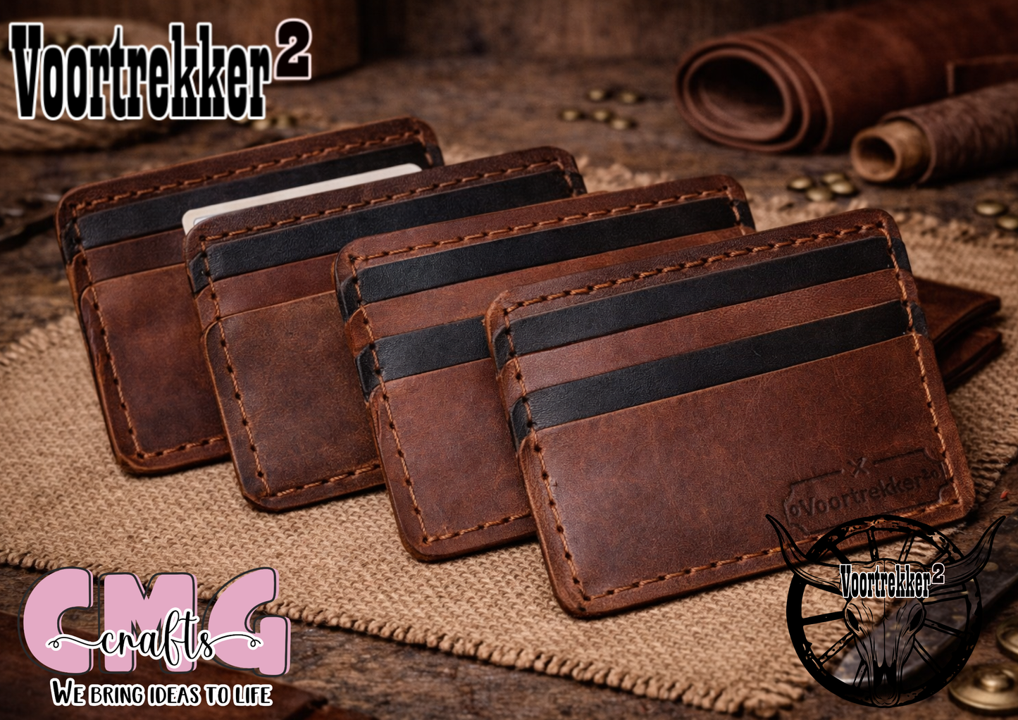 Handgemaakte egte leer kaart-houer (Genuine Leather Card Holder)