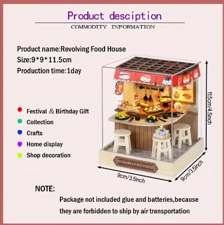 DIY Wooden Miniature Dollhouse Kit- Revolving Food house