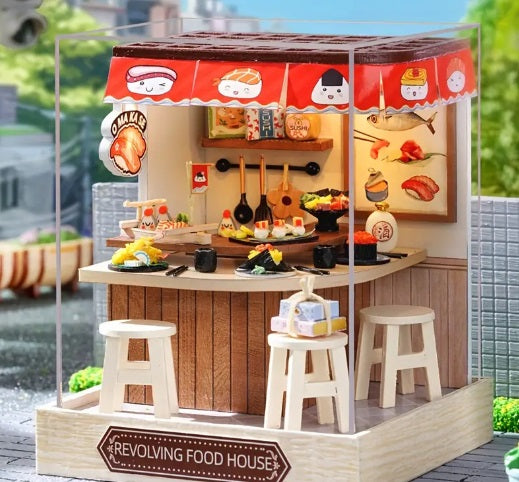 DIY Wooden Miniature Dollhouse Kit- Revolving Food house