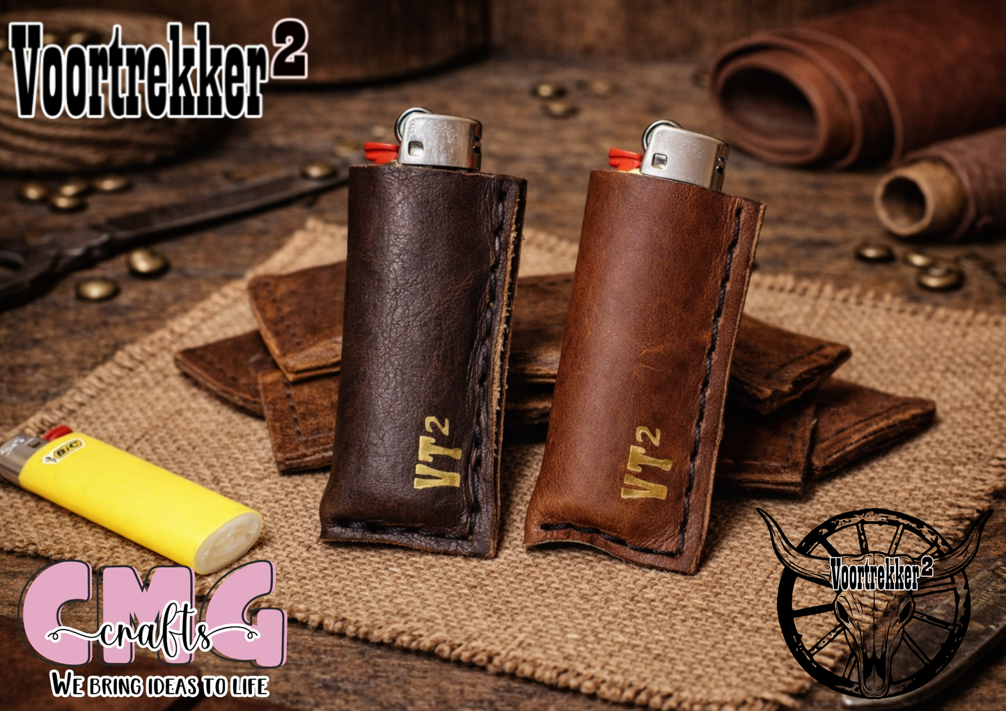 Handgemaakte egte leer aanstekerhouers (lighter holders)