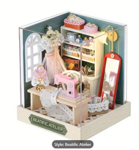 DIY Wooden Miniature Dollhouse Kit- Sewing Room