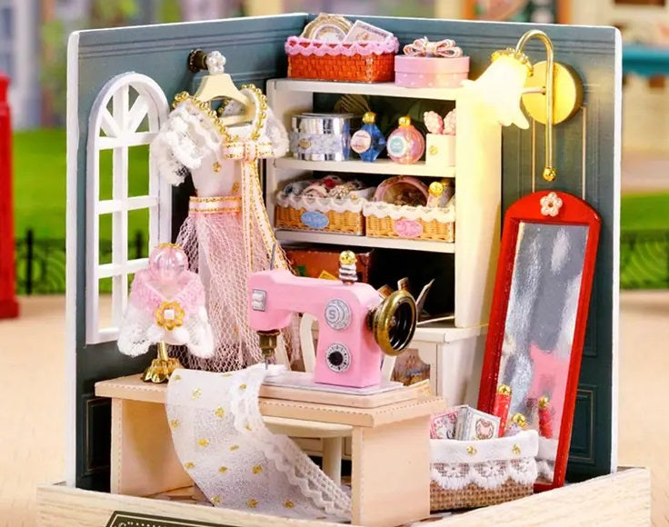 DIY Wooden Miniature Dollhouse Kit- Sewing Room