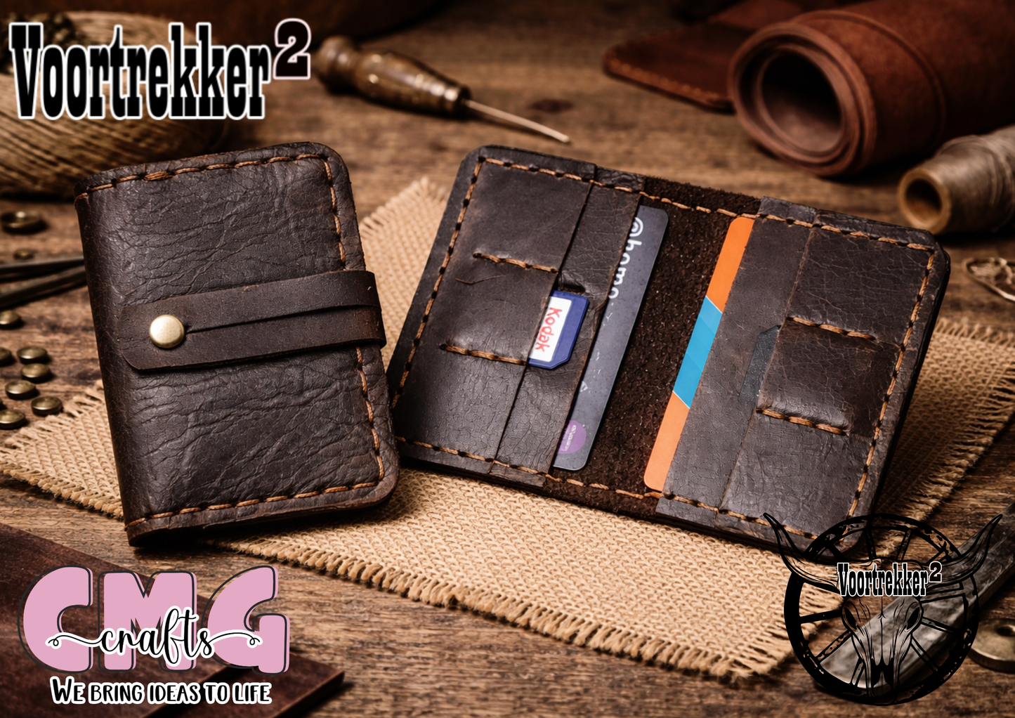 Handgemaakte egte leer fotograaf beursie (sd card holder wallet)