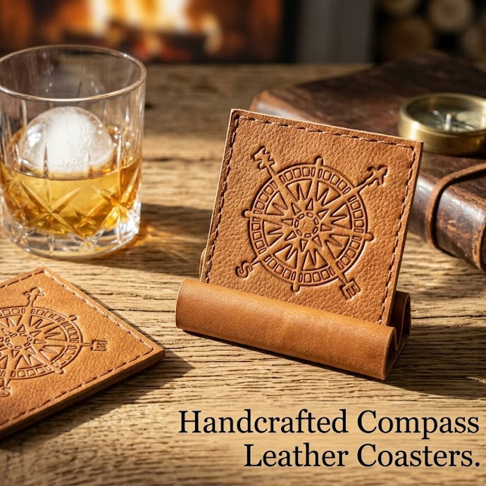 Handgemaakte egte leer drupmatjies (coasters)